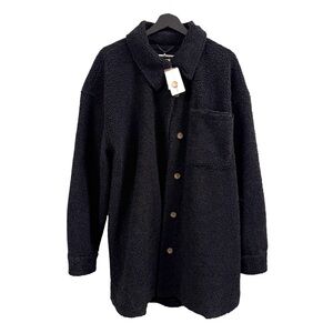 Lucky Brand Black Teddy Fleece Button Jacket